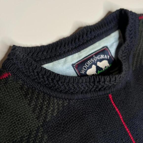 Vintage Woods & Gray Plaid Cotton Sweater Men’s Size L Black Green Red 90s Style - Picture 9 of 11